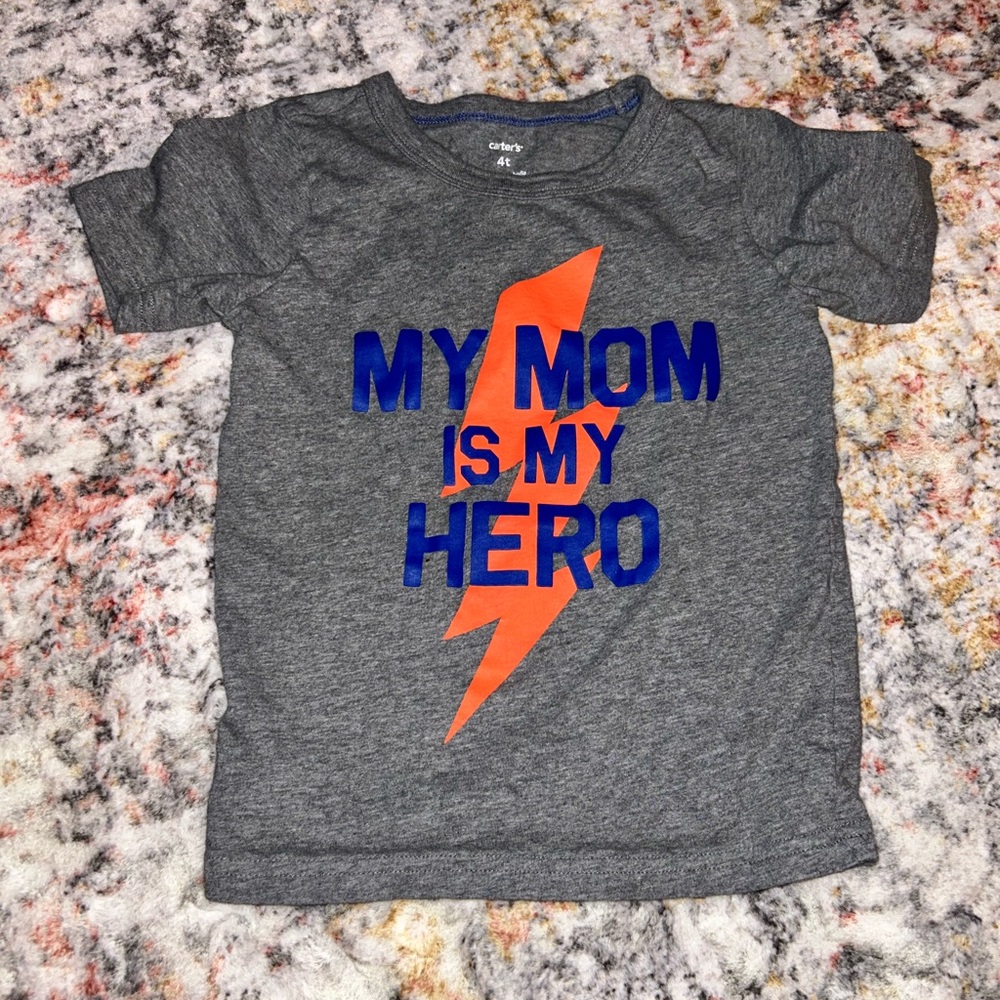 Carter's Gray Kids Shirt - 'My Mom is My Hero'